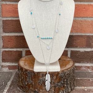 Layered Feather Necklace with Turquoise